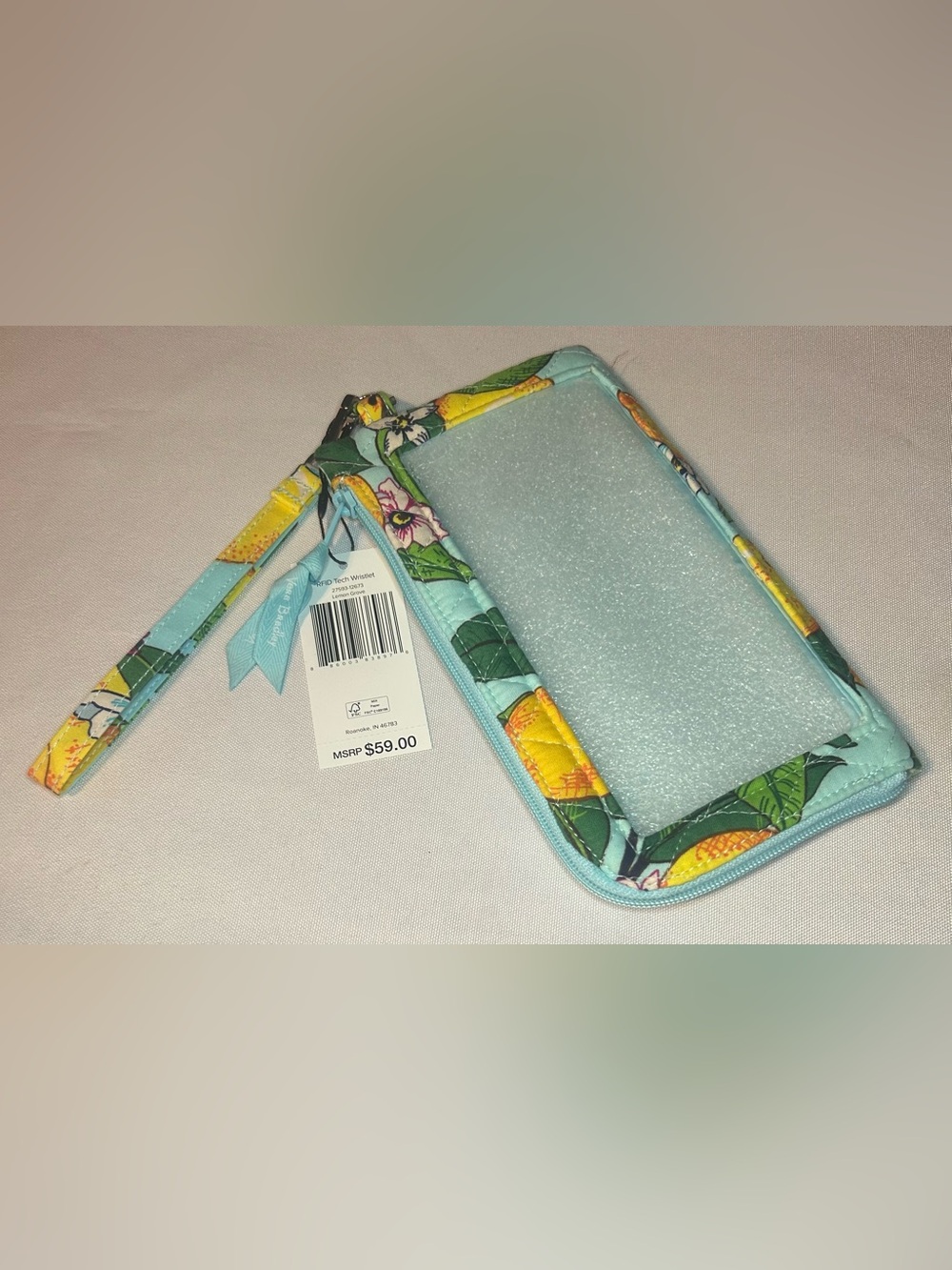 Vera Bradley Light Blue Lemon Wristlet Clutch - Picture 1 of 5